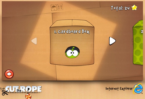 割縄子網頁版《Cut the Rope》共25小關(含IE9限定關卡)，另有iOS/Android完整版