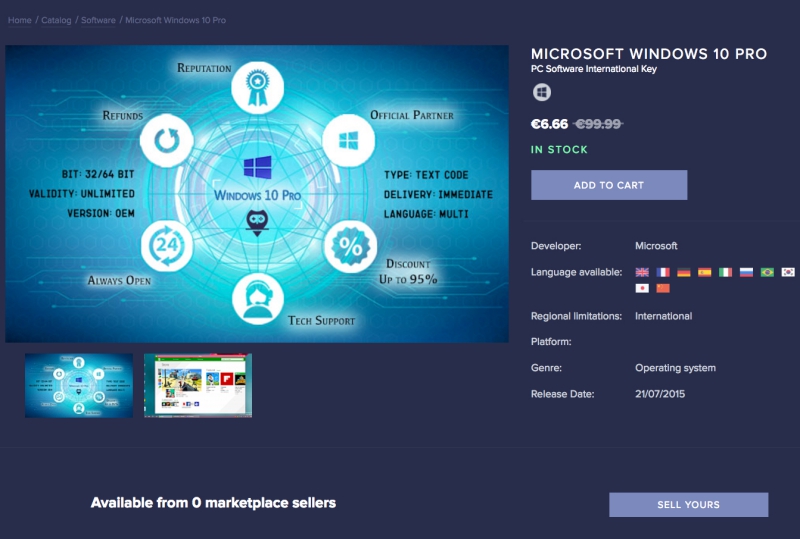 Windows 10 專業版 OEM 序號最低 200 初就能買到，測試後可用