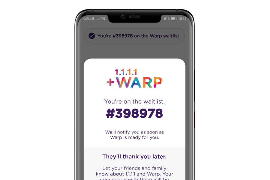 CloudFlare 推出免費 VPN 服務「Warp」，需排隊等候啟用通知