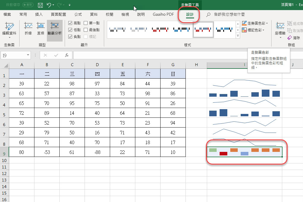 Excel 小教室 - 在每一行資料後面的欄位直接顯示折線圖、直條圖