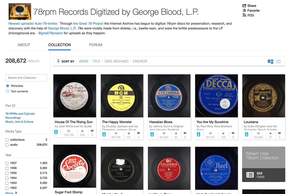 收藏超過 20 萬張數位化黑膠唱片「78rpm Records Digitized」，免費線上聽還可以下載