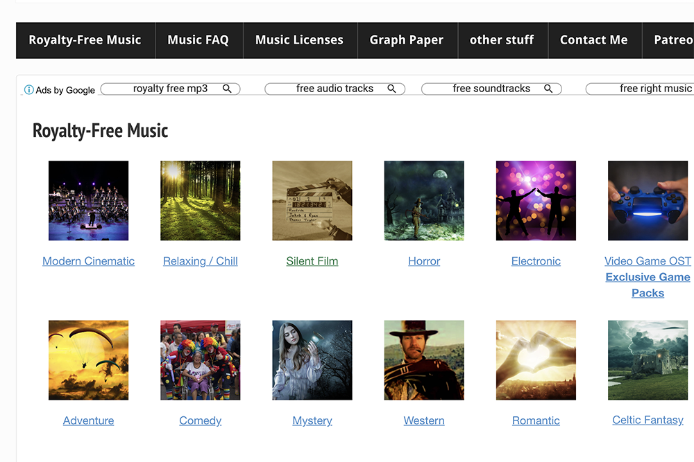incompetech 免費音樂素材網站，採用創用 CC 授權，只要標註來源即可使用