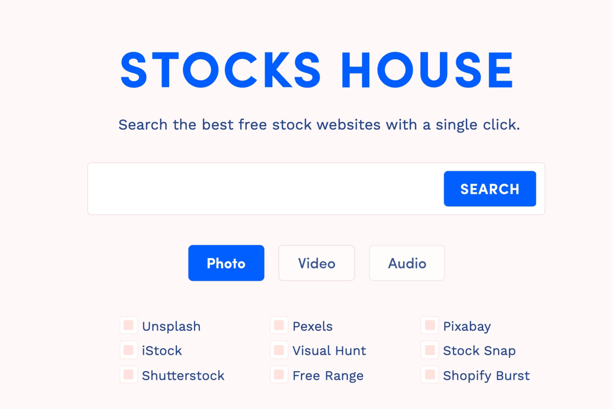 透過 Stock House 找素材（影片、圖片、音樂），一次搞定多個網站