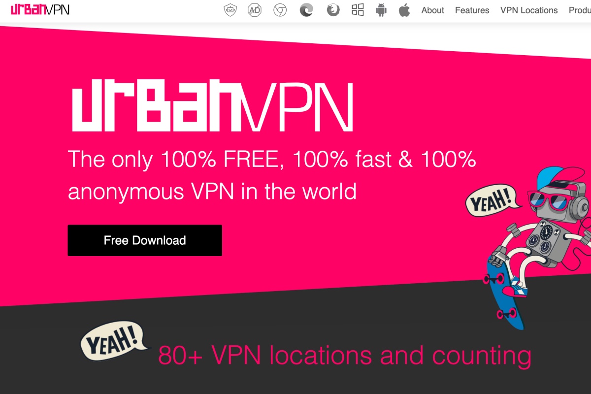 免費 VPN 服務 Urban VPN，提供超過 80 個以上國家節點，免註冊、無限制流量