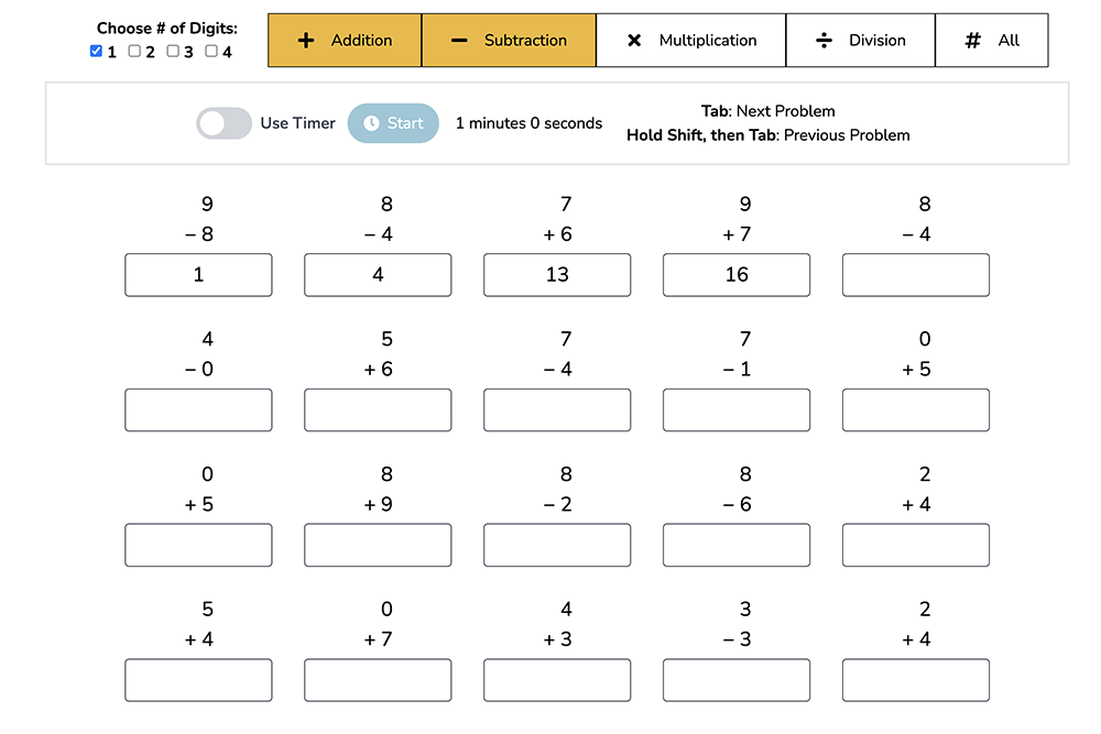 線上練習四則運算 RoboMath，隨機出題、可計時、最多到四位數
