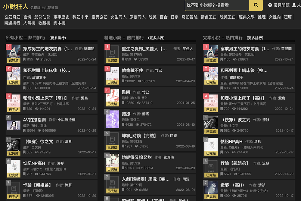 小說狂人 - 免費線上小說，收藏各式各樣的小說，讓你看都看不完