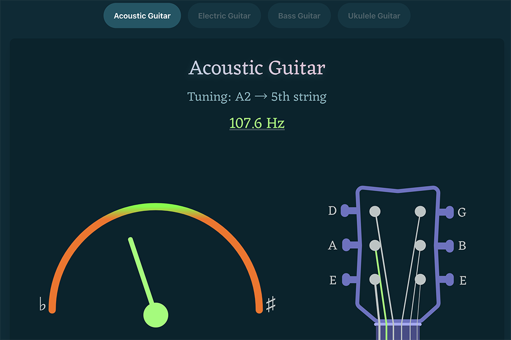 線上調音器 Online Tuner，吉他臨時沒帶到調音器就來試看看吧