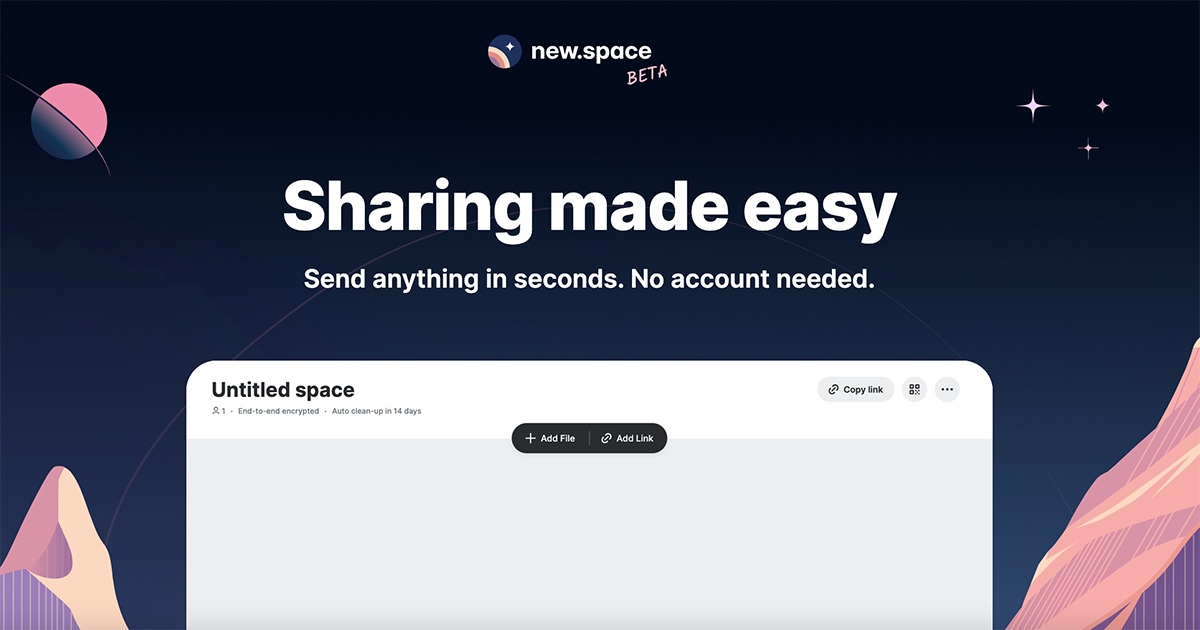 new.space - 免費無廣告的檔案分享服務，採用點對點加密，最久保存 14 天