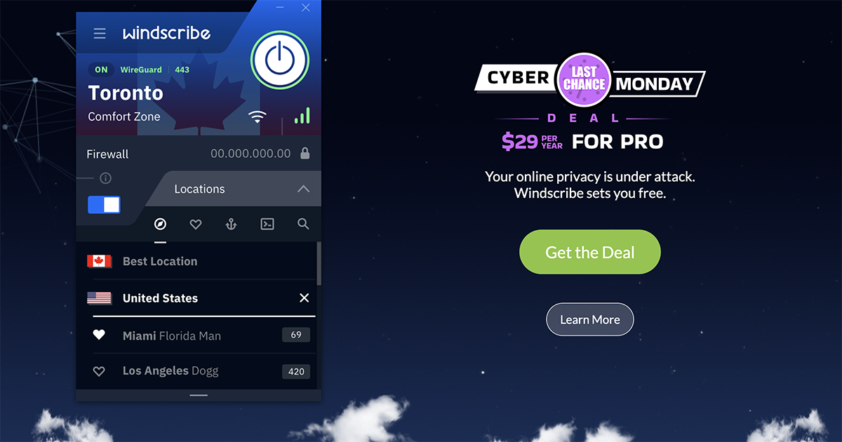 Windscribe VPN 服務每月 30GB 免費流量可用，連線速度還不錯