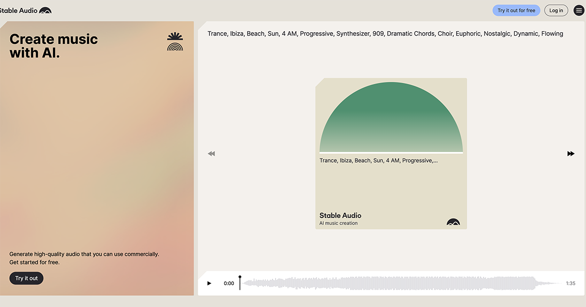 Stable Audio 透過 AI 產生音樂，每月可免費產生 20 首、最長 45 秒