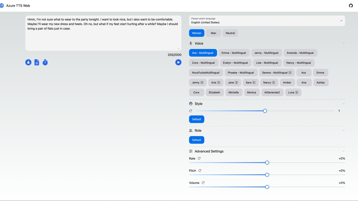 免費線上文字轉語音工具 Azure TTS Web ，支援多國語言、多種聲優可選