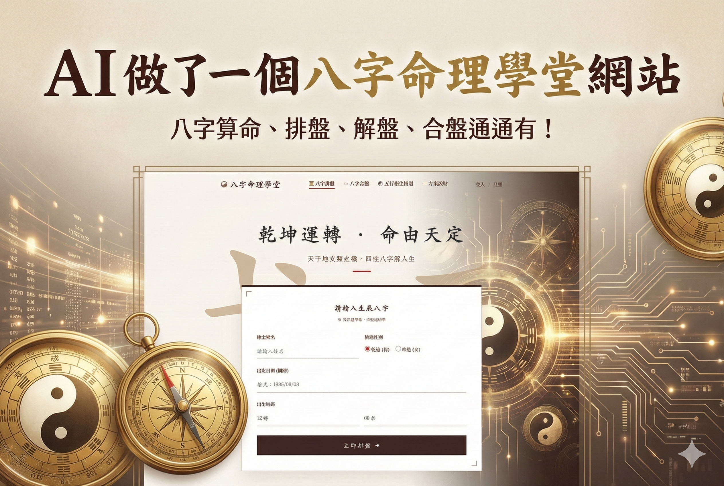 【線上八字命理學堂】AI 助攻！八字排盤、算命、解盤、合盤全功能網站