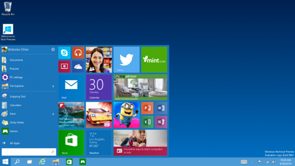 Windows 10 Preview 預覽版釋出，開始功能表再度回歸桌面