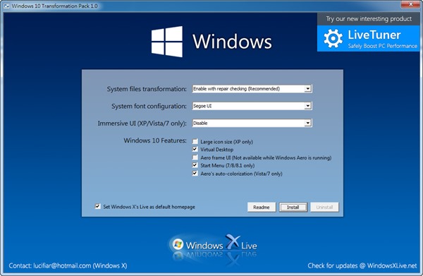 Windows 10 Transformation Pack 將電腦變更 Windows 10 風格