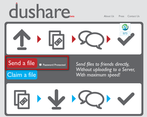 透過《dushare》用瀏覽器與朋友互相傳檔，可加上密碼還可聊天