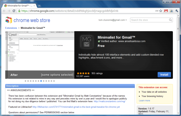 Google Chrome擴充套件《Minimalist Gmail for Google Chrome》自訂你的Gmail介面