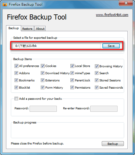 Firefox備份工具《Firefox Backup Tool》完整備份相關資料一鍵還原