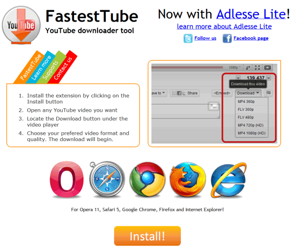 Yotube影音下載外掛《FastestTube》支援Chrome、Firefox等五大瀏覽器