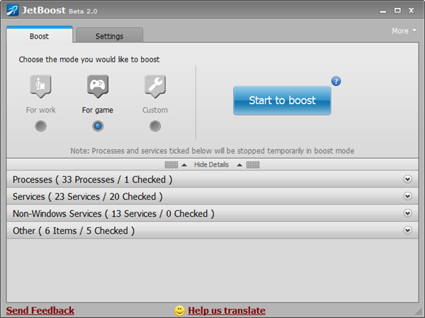 系統加速工具《JetBoost》可針對遊戲或工作環境進行效能優化