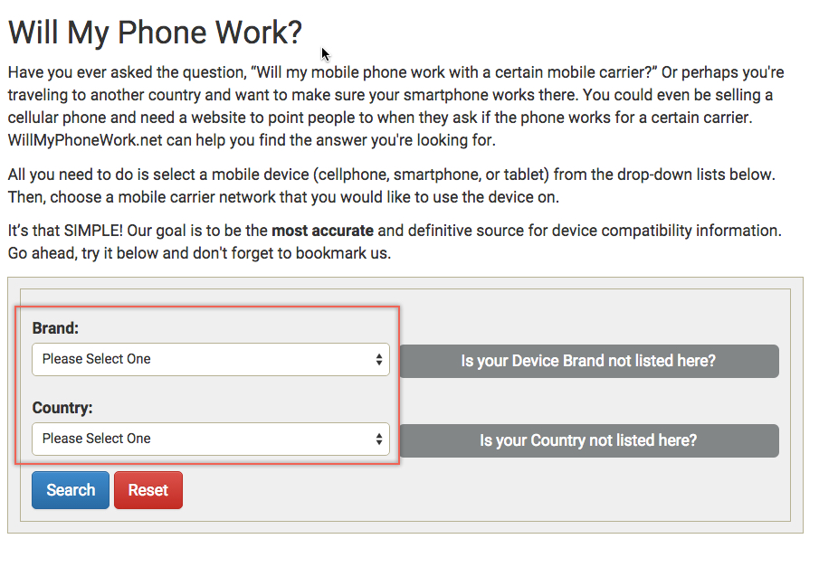 Will My Phone Work - 查詢你的手機是否支援當地國家電信業者的頻段