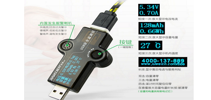 可偵測 QC 2.0 的「AnJie xp」USB電壓電流檢測器