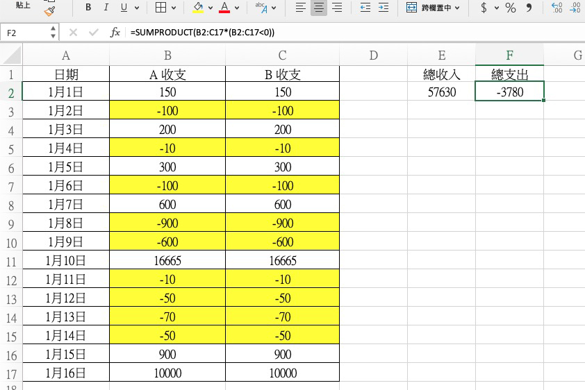 【電腦小教室】Excel 小教室 – 如何分別統計正負數欄位（例如收入與支出）