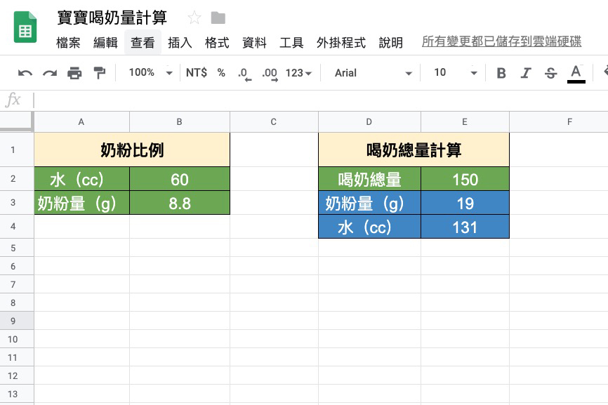 【網路大小事】寶寶喝奶量計算表，輸入泡奶比例，想泡多少量都能輕鬆算出來